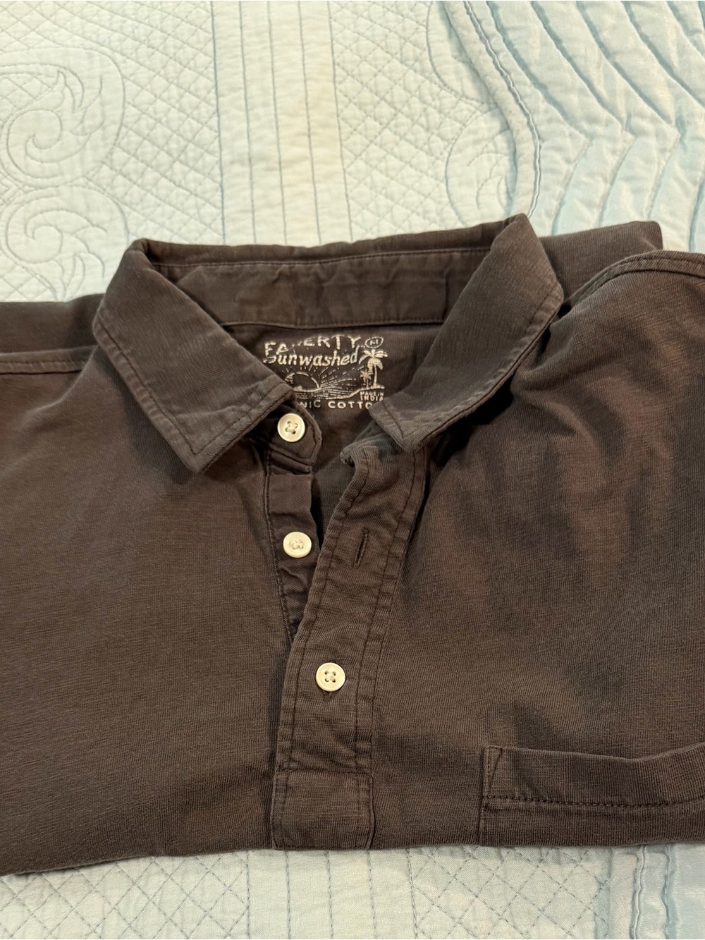 Faherty Sunwashed Organic Cotton Polo Shirt Men’s Medium Charcoal Pocket
